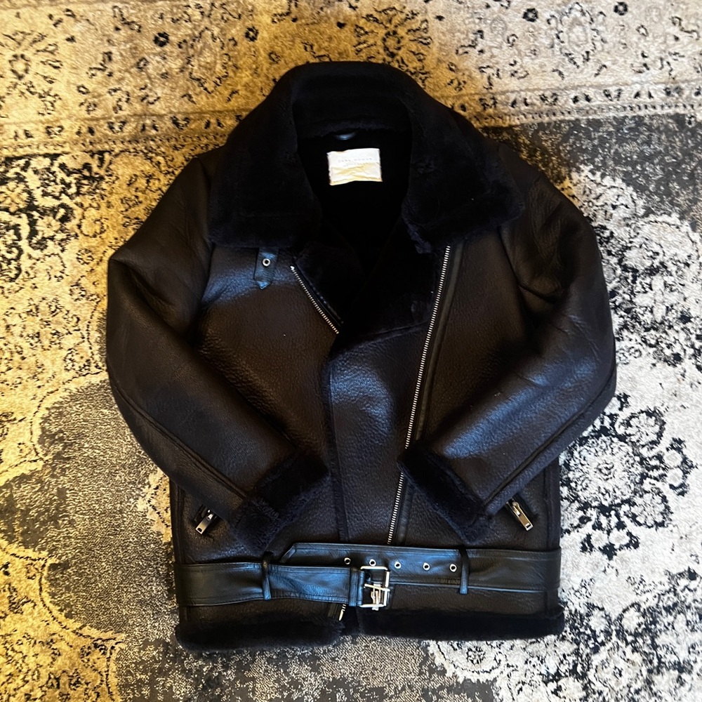 Zara XS Women’s Double-faced long Moto Biker Jacket